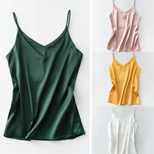 Летняя атласная шелковая майка для бега Женская Сексуальная майка с v-образным вырезом Повседневная укороченная одежда для тренировок Blusas Плюс Размер