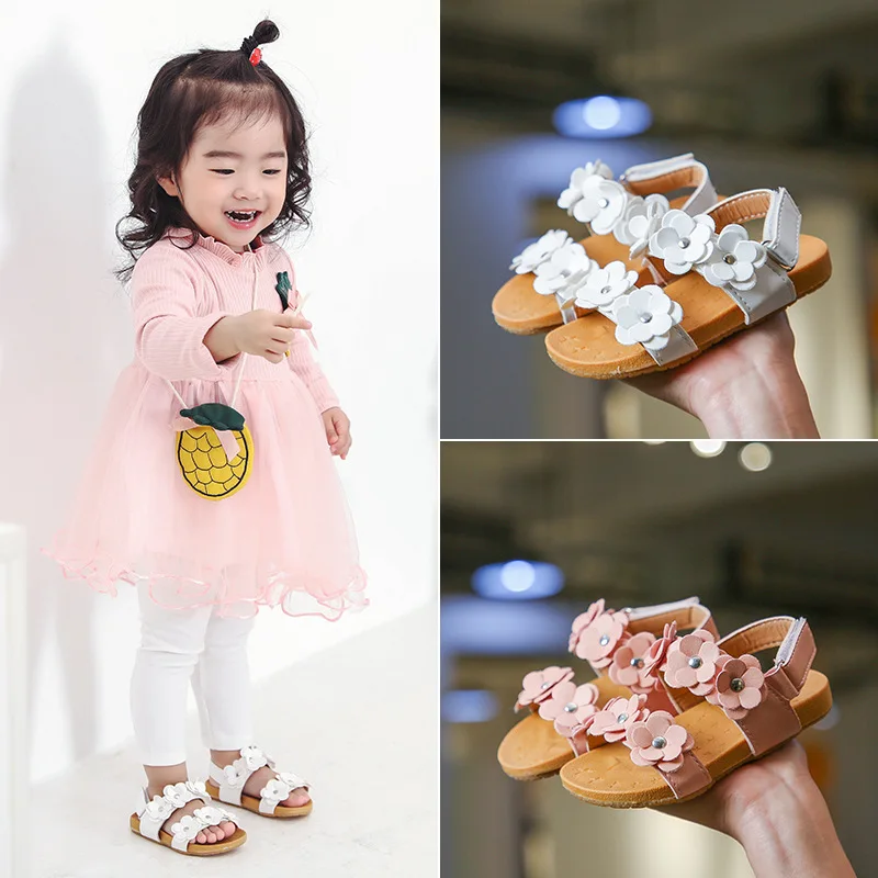 Neband Baby Girls Flat Sandals Toddler Fisrt Walkers Infant Princess Summer Shoes 