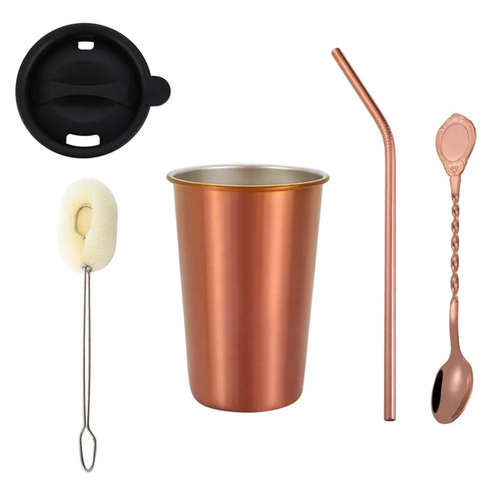 

Stainless Steel Beer Mug Bar Cold Drink Coffee Cup Set Titanium-plated Milk Tea Sippy Cup Set Party Drinks Supplies Multicolor