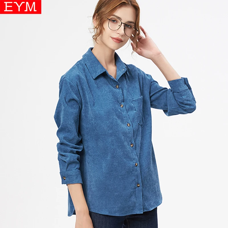 

Brand Women's Corduroy Shirt 2021 New Casual Woman Long Sleeve Loose Blouse and Tops Fresh Simple Style Large Size Lady Clothes