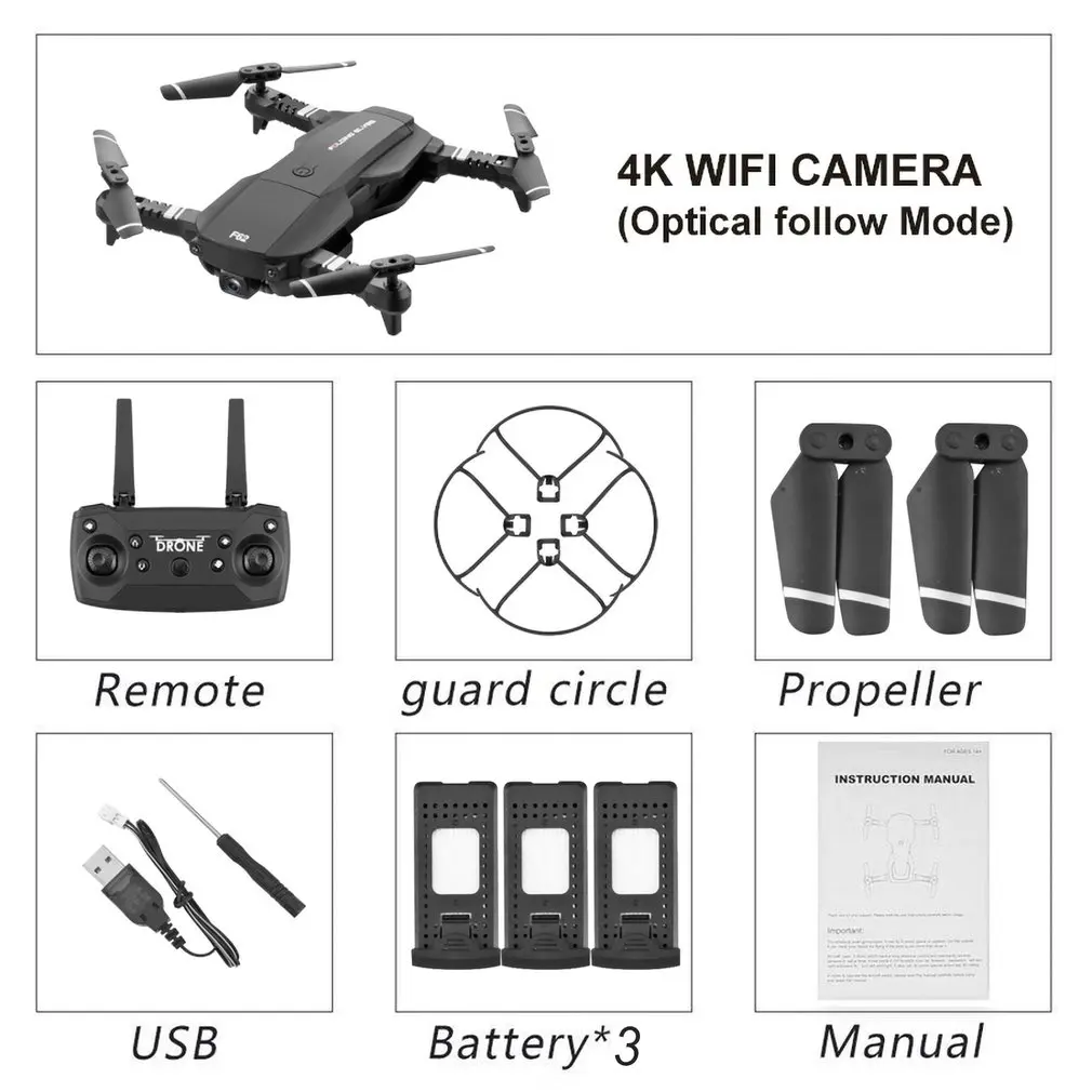 F62 Радиоуправляемый Дрон 2,4G wifi 0.3MP/4K 16MP HD широкоугольная камера Радиоуправляемый Дрон оптический контроль потока следить за радиоуправляемым воздушный Квадрокоптер - Цвет: 4K Black 3B