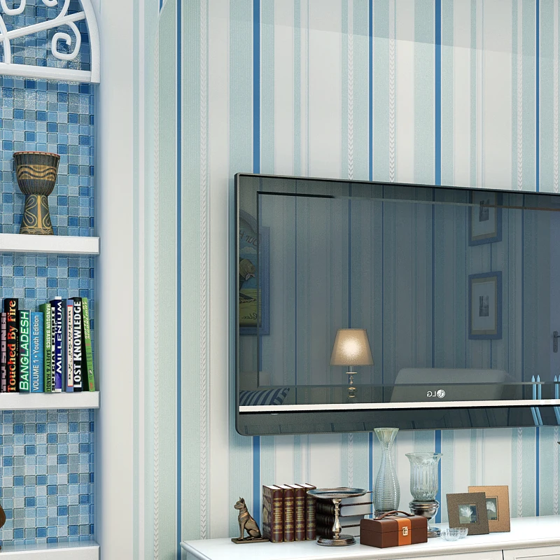 Синие вертикальные полосы настенная бумага 3d наклейки для детской комнаты