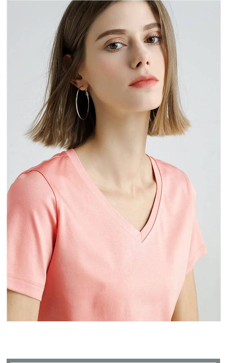 MRMT 2025 Brand New 80S Pure Cotton Women's T Shirt High Quality T-shirt for Female Short Sleeve V Collar Leisure Tops Tshirt