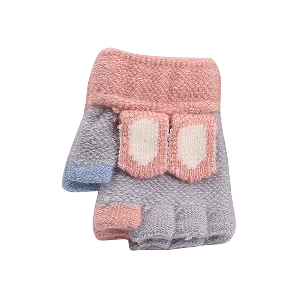 Winter Children's Half Finger Cartoon Warm Knitted Gloves for Kids Boys Girls baby gloves Keep finger Warm перчатки детские