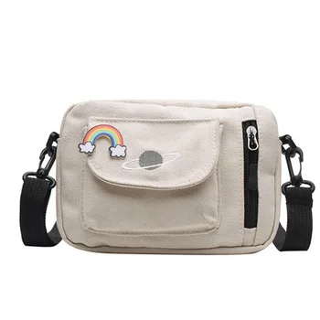

2020 New Style Messenger Bag All -match Retro Fashion School Bag Shoulder Black Canvas Mini Bag Female