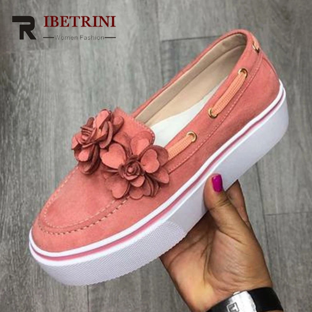 RIBETRINI/Новинка; Лидер продаж; лоферы; большие размеры 35-43; женская однотонная обувь; модная женская обувь на плоской подошве с цветочным принтом; Повседневная Мягкая женская обувь на плоской подошве