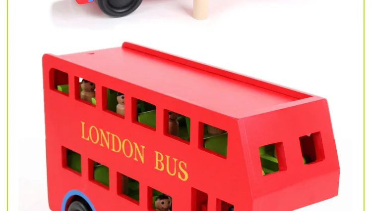 Children Wood Disassembly Educational Toy Car London Double Layer Bus Car Bright Red Bus Car Model