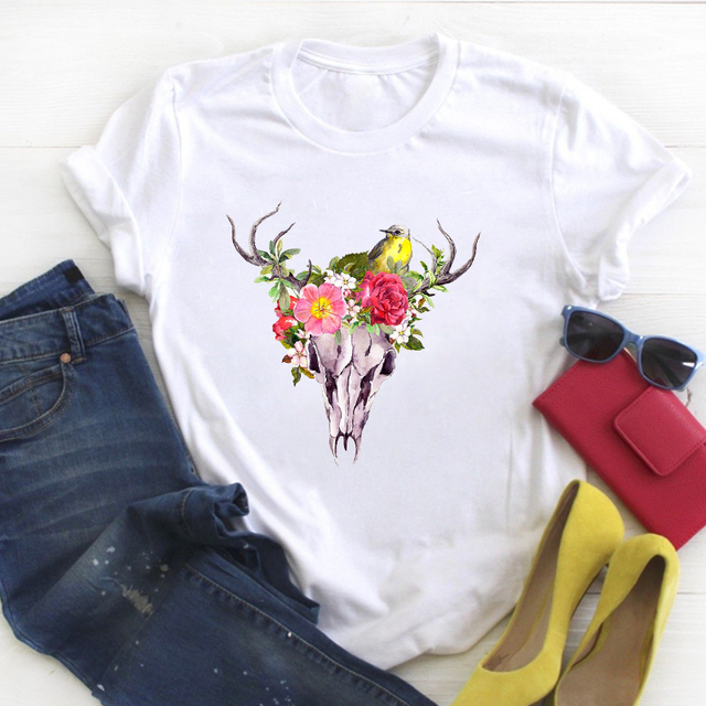 Flower Floral Book Cute Print Short Sleeve Ladies Summer T Tee Female Top Shirt Clothes Tshirt Womens Graphic T-shirt