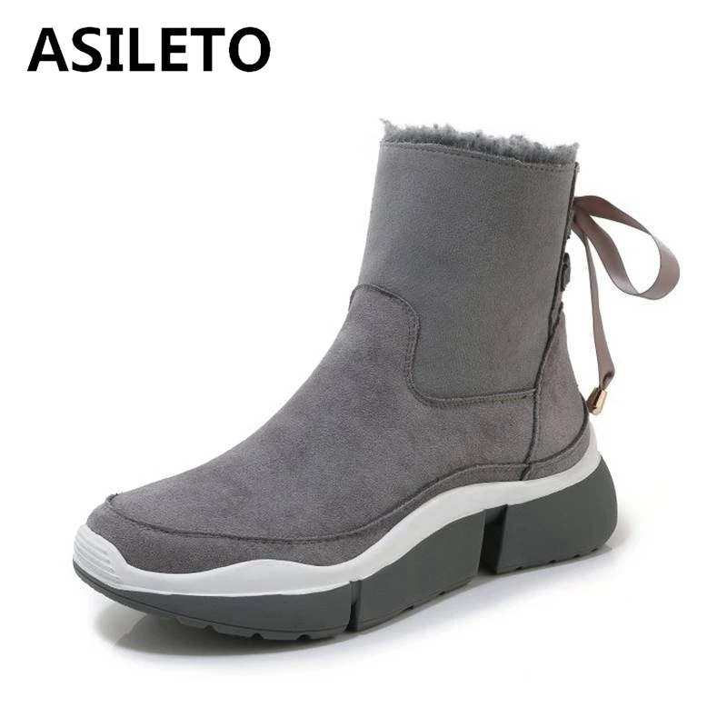 Женские полусапожки ASILETO из натуральной кожи с меховой шерстью круглые замшевые