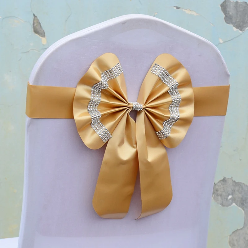 Champagne golden Новинка, пояс с бантом, пояс для стула, Noeud De Chaise Mariage, украшение на спинку стула, свадебные украшения для банкета, вечерние, рождественские - Цвет: Champagne golden