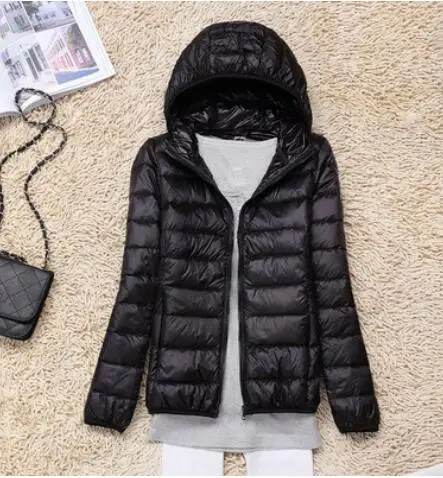 

Женский ультралегкий тонкий пуховик, куртка на белом утином пуху с капюшоном, теплая зимняя парка, Женская портативная верхняя одежда, весна-осень