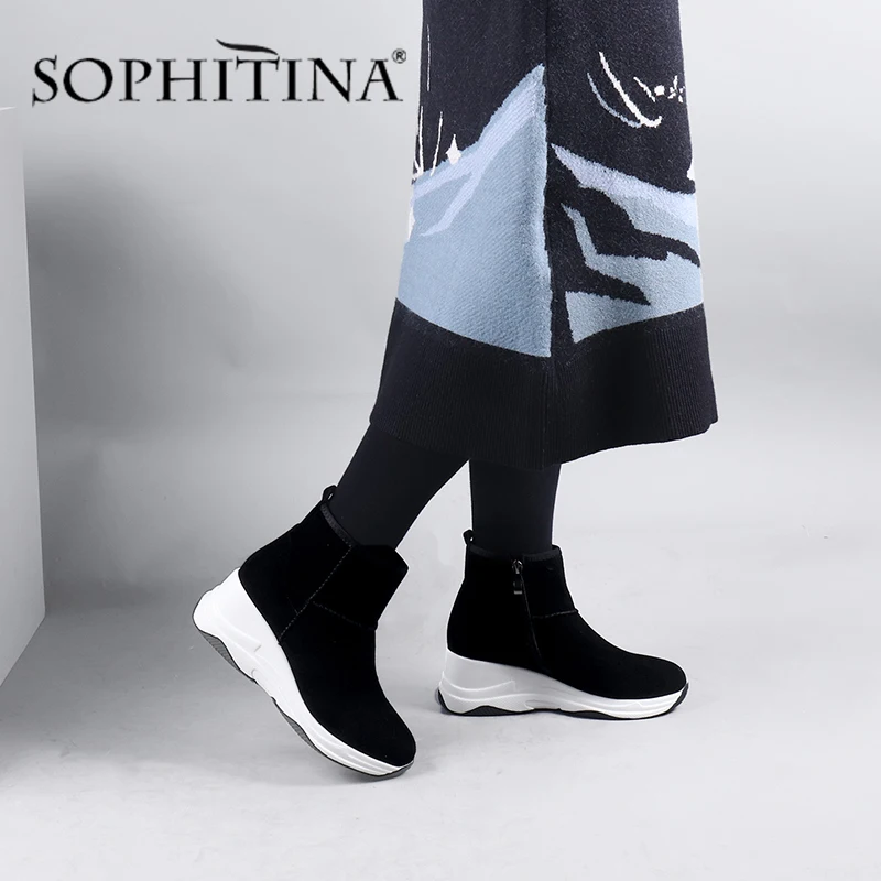 SOPHITINA/шерстяные новые ботинки Очень теплая удобная обувь на танкетке с круглым