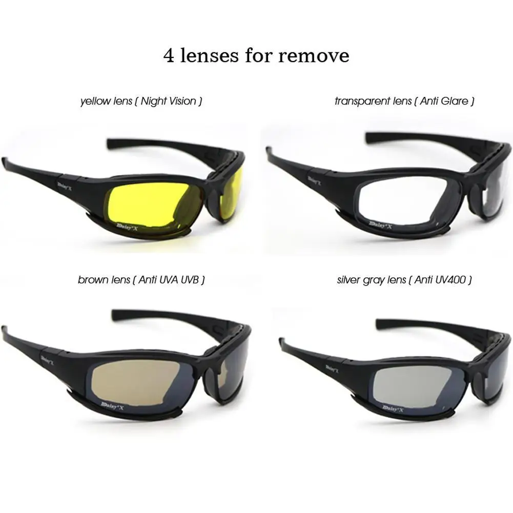 Tactical Sunglasses UV400 Protection Military Goggles Hunting, Shooting, Airsoft Outdoor Activities Eyewear 4 Lenses