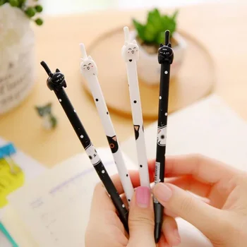 

1pc Black and white cat with tail and cap gel pen 0.38mm Black ink Gel pen DIY Signature pen office school supplies