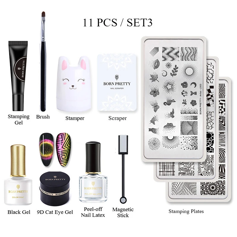 11 Pcs-Set3 BORN PRETTY 9D гель кошачий глаз набор для штамповки ногтей Магнитный замачивающий УФ-гель для ногтей геллак 5 мл для маникюра - Цвет: 11 Pcs-Set3