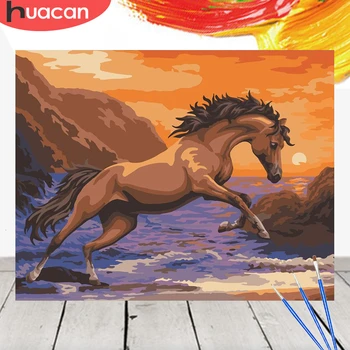 

HUACAN Picture By Numbers Kit Horse Acrylic Paint On Canvas Wall Art HandPainted Animal Home Decor DIY Gift