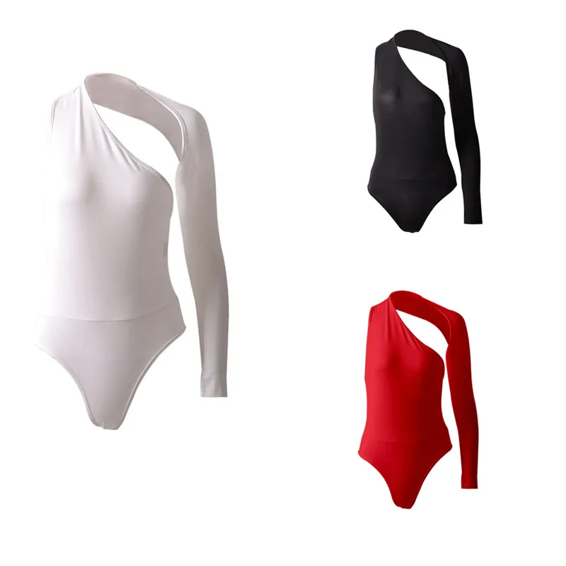 Women Bodysuit One Shoulder Sexy Leotard Slim Fit Leotard Tops Clubwear Off Shoulder Bodycon Slim Solid Bodysuit Jumpsuit 2019