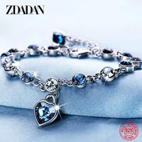 ZDADAN 925 Sterling Silver Charm Sapphire Heart Bracelet Chain For Women Fashion Engagement Party Jewelry Gift 1