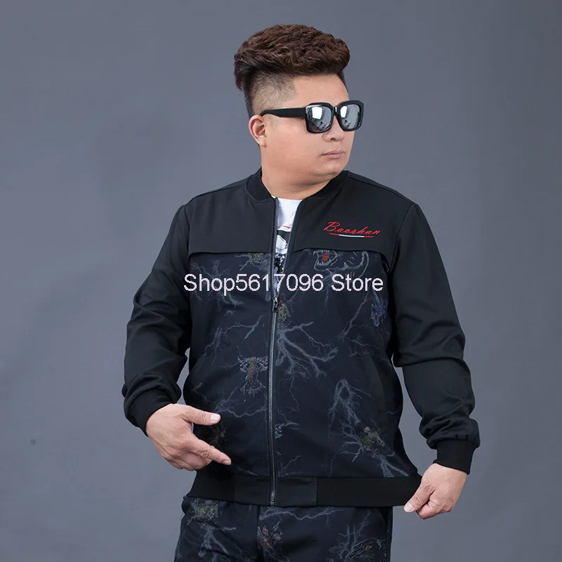 

Autumn Plus Fat Plus Dark Lines Element Printing Jacket Leisure None Collar Extra Large Size Jacket Male