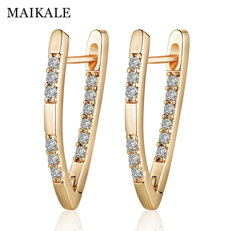 Gold MAIKALE простые медные серьги-гвоздики v-образной формы AAA кубический цирконий Позолоченные длинные корейские серьги для женщин подарок - Окраска металла: Gold