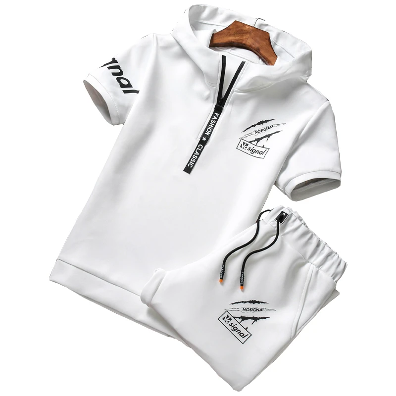 

Brand New 2018 Casual Sporting Suit Men Summer Set Mens Tracksuit Printed Hoodies + Calf-length Pants Sweat Suit
