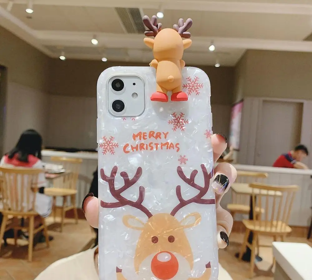 OTMIL для iPhone 11 11Pro XR XS Max 6 6S 7 8Plus мультяшный Веселый Рождественский Олень чехол для телефона оболочка с рисунком слова мягкая IMD задняя крышка - Цвет: Elk and Elk Doll