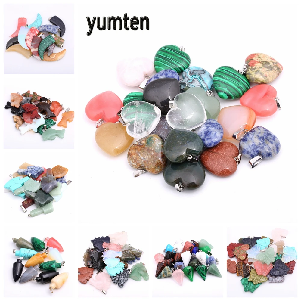 

Heart Gemstone Pendant Natural Stone Charms Necklace Love Heart Accessories Women Fashion Jewelry Reiki Crystal Choker