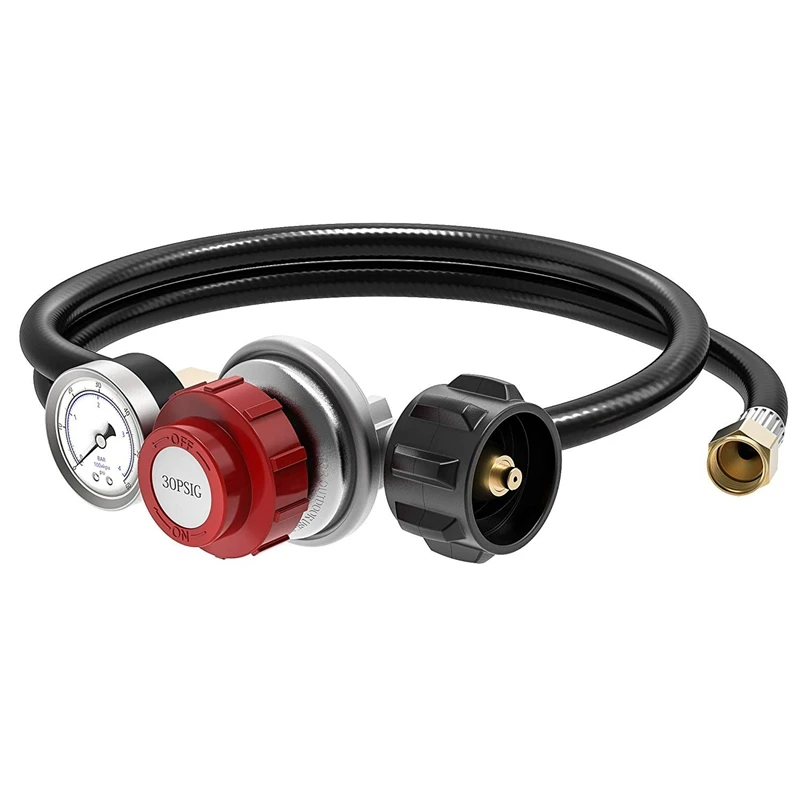 

4FT Adjustable Propane Regulator and Hose 0-30PSI with PSI Gauge Fitting for QCC1 Tank Gas Propane Regulator Gas Propane Regulat