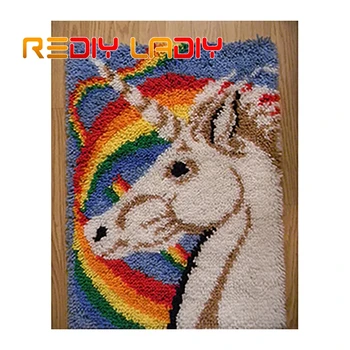 

Latch Hook Kits Make Your Own Rug Rainbow Unicorn Crocheting Cushion Mat DIY Carpet Rug Set Acrylic Yarn Printed Canvas Crafts