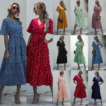

clothing OLWPIRNCESS Hot Selling V-neck Polka Dot Dress for Spring and Summer 2020