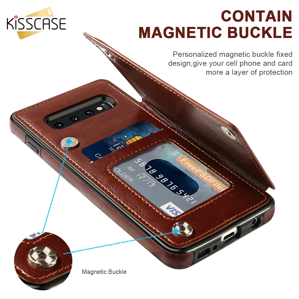 

KISSCASE Card Slot Flip Wallet Case For Samsung A50 A70 A40 Note 10 Plus Leather Case For Samsung Galaxy S8 S9 S10 Plus Cover