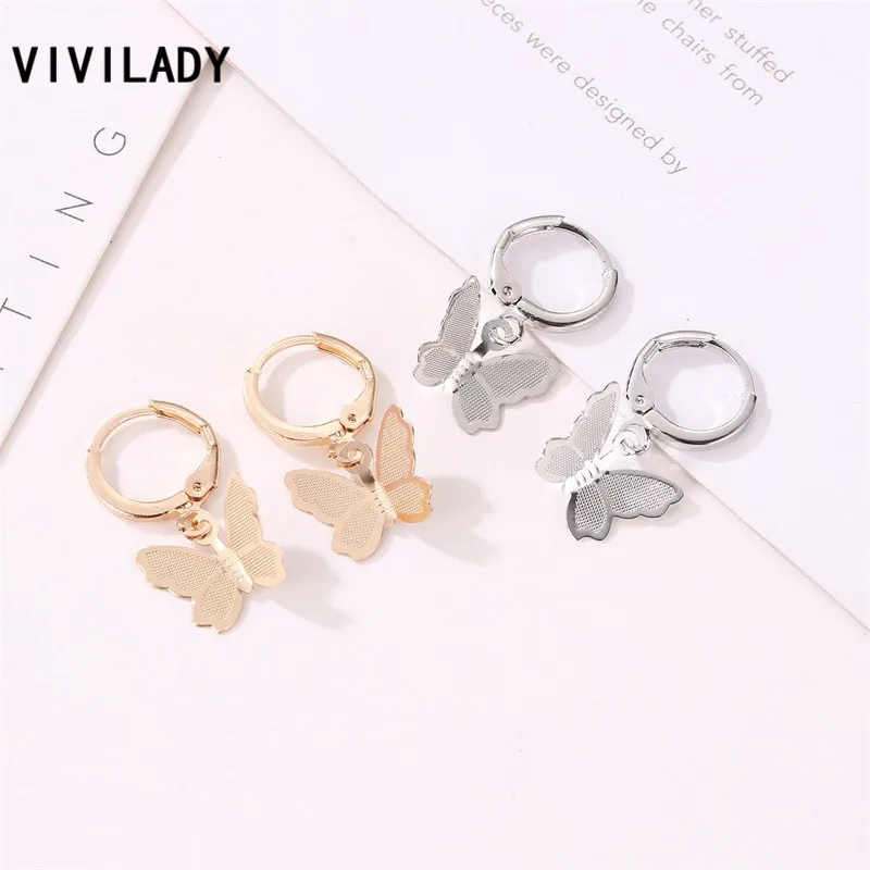 SOHOT Cute Trendy Gold Silver Color Alloy Butterfly Pendant Women Drop Earrings Chic Circle OL Girl Party Jewelry Brincos | Украшения и