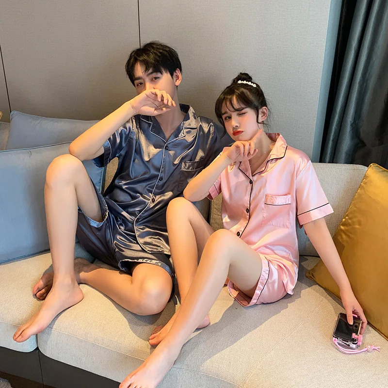 Luxury Pajama Suit Satin Silk Pyjamas Sets Couple Sleepwear Casual Family Pijama Lover Night Suit Men & Women Plus Size Pj Set - Image 2