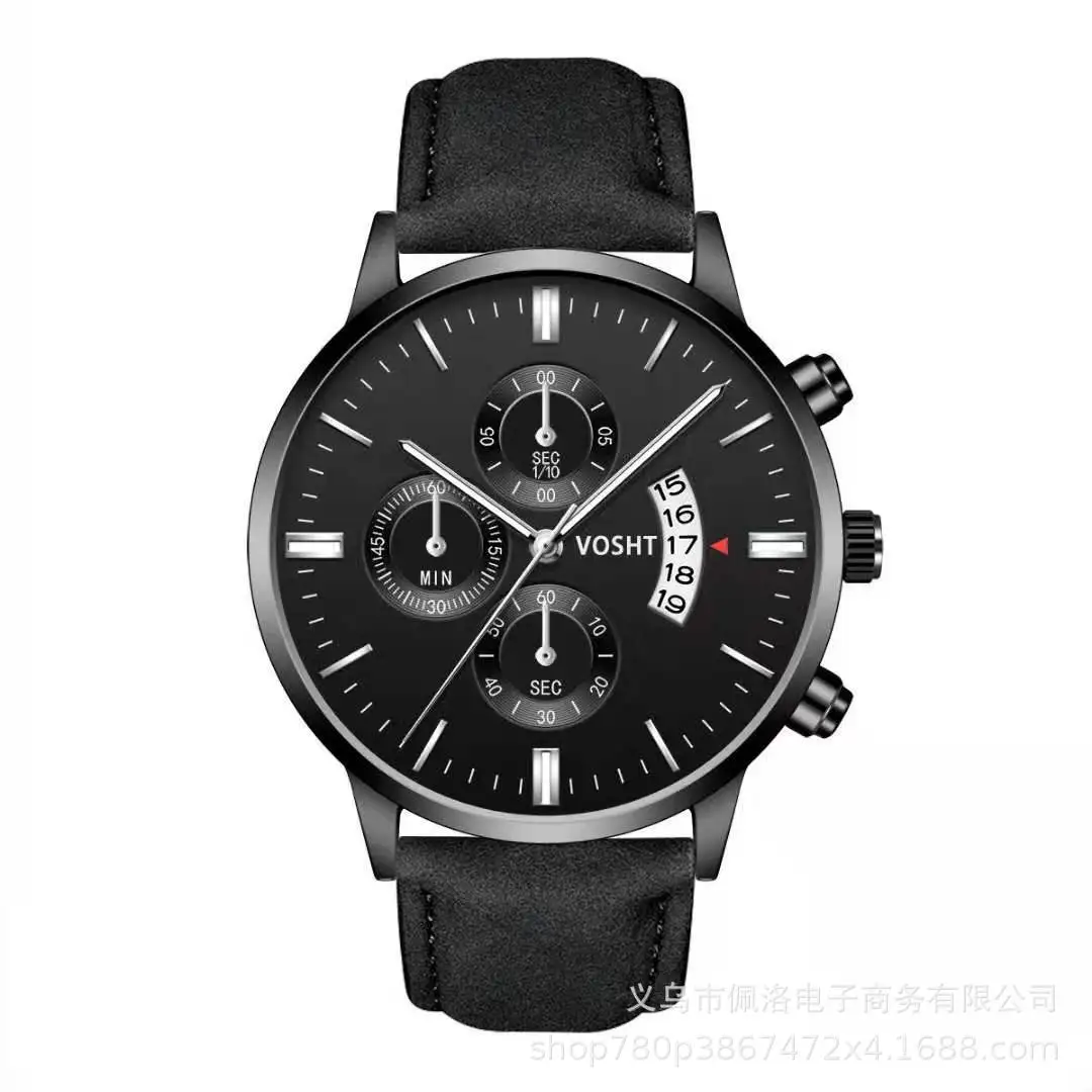 

Fashion Casual Men's WOMEN'S Belt Watch Band Calendar Fake Three-Eyed Business Top Grade MEN'S Quartz Watch