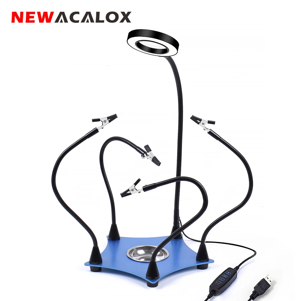 NEWACALOX 3X LED Magnifier Soldering Helping Hands 3 Color Magnifying