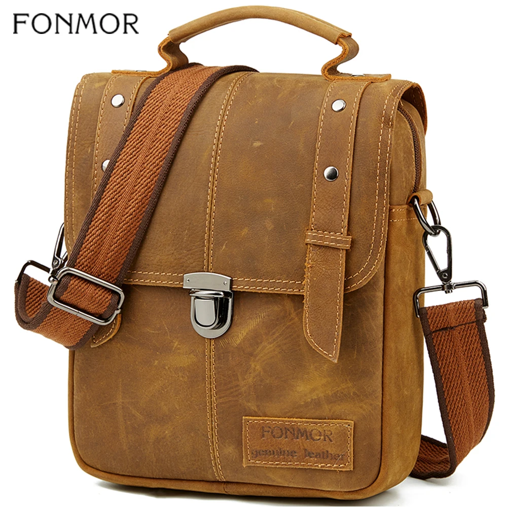 

Fonmor Crazy Horse Leather Messenger Shoulder Bags For Men 2019 Casual Cowhide Crossbody Bag Male High Quality Tote Handbag New
