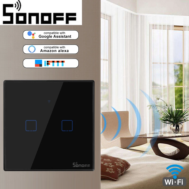 

SONOFF T3 WiFi Smart Switch With 2 Gangs,Works With Amazon Alexa and Google Assistant,Compatible With IFTTT Function