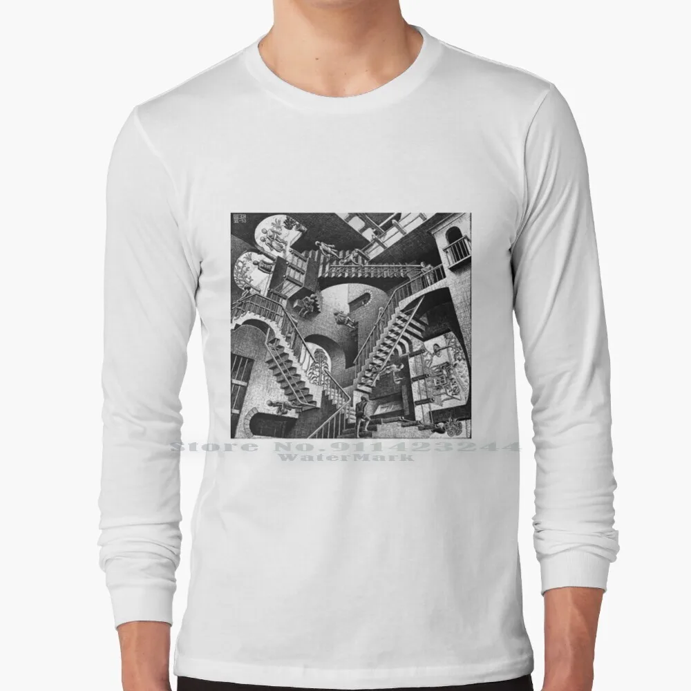 M.C. T-Shirt A Maniche Lunghe Escher-Threath T-Shirt Reletion Cornelis Escher Mc M C Selfie Graphic Artists Vector Irable