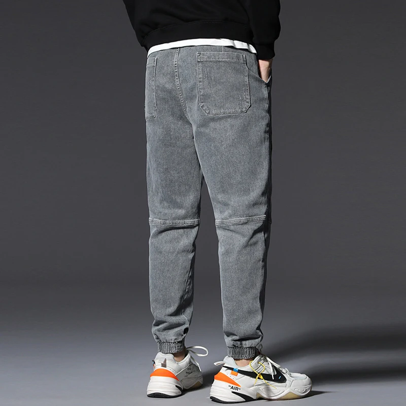 Japanese Vintage Fashion Men Jeans GrayLoose Fit Big Size L-7XL Elastic Harem Jeans Men Spliced Cargo Pants Hip Hop Jogger Jeans