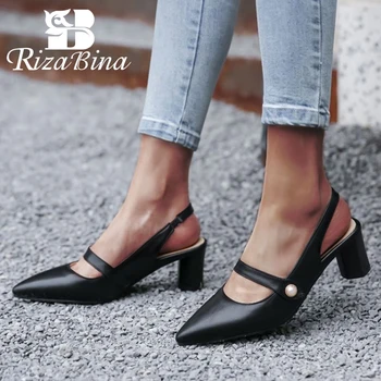 

RIZABINA Size 30-48 Women Summer Sandals Shoes Fashion Buckle Designer Shoes Women Modern Slingbacks Heels Pointed Toe Footwear