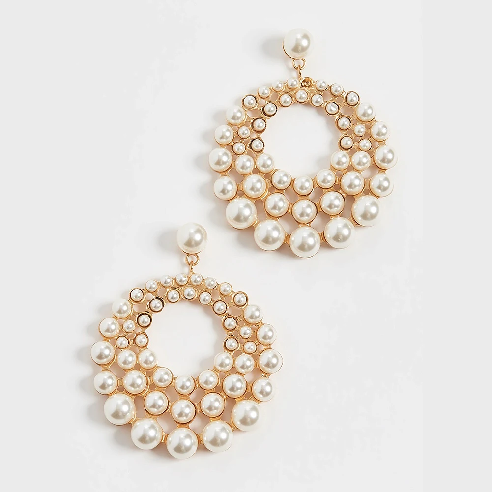 JUST FEEL, новые корейские элегантные серьги-кольца ручной работы с жемчугом и кристаллами для женщин, круглые массивные серьги, модные ювелирные изделия, подарки - Окраска металла: 129