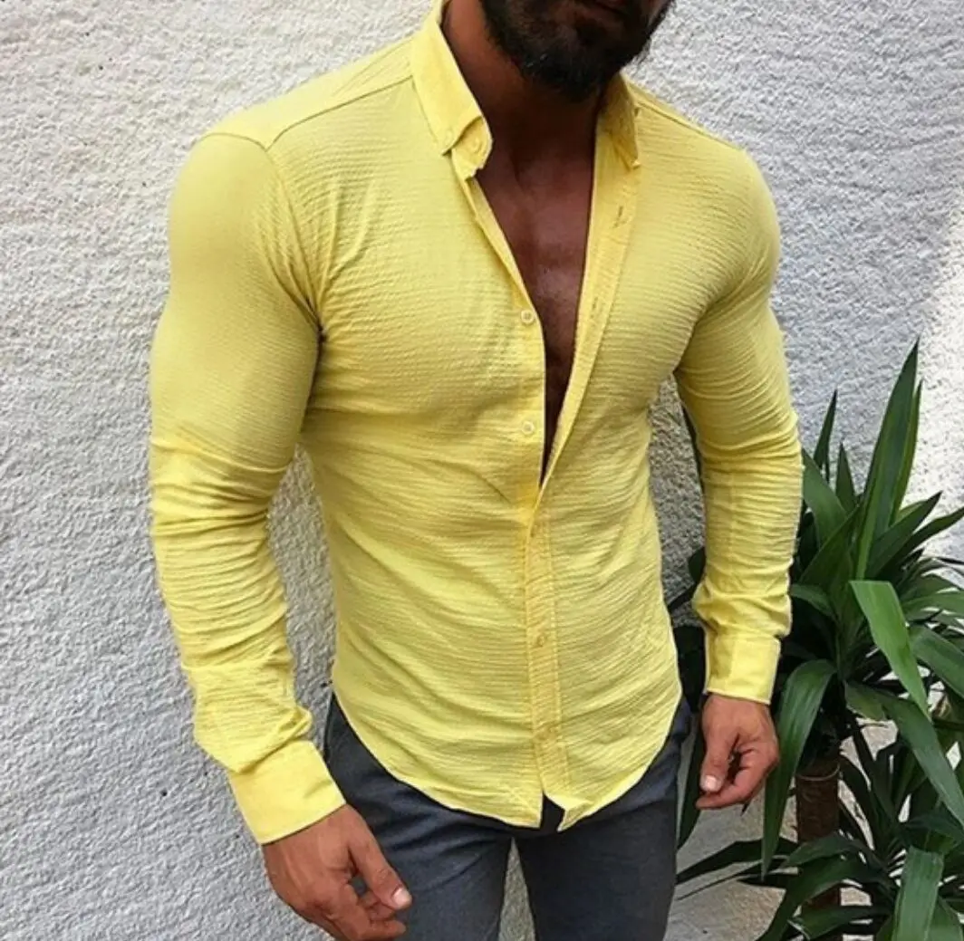 Мужские рубашки Camisa Летняя мужская блузка с длинными рукавами Топы стиль удобная блузка мягкого силуэта из чистого хлопка мужские Camisa Masculina - Цвет: As Picture