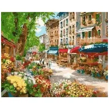 Алмазная вышивка Улица в цветах Рыжий Кот 30х40см