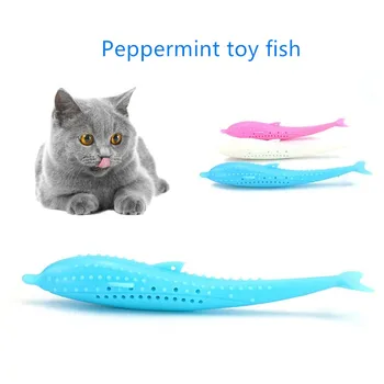 

Pet toy fish-shaped soft silicone toothbrush pet cat interactive toy fish catnip clean teeth pet chew toy