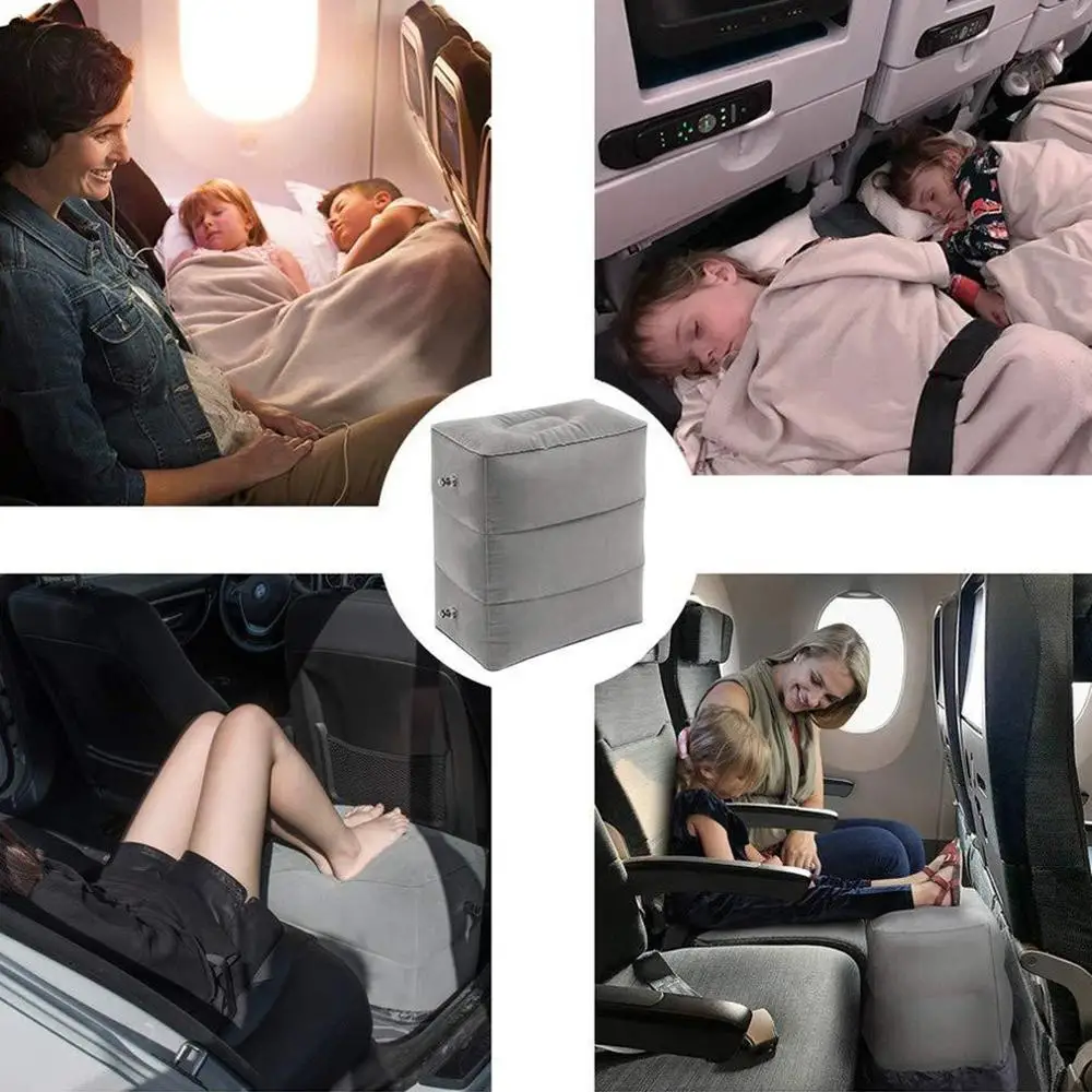 Flocking Travel Inflatable Foot Pad Footstool Aircraft Warm Foot Stepping Mat Folding Adjustable Foot Stool