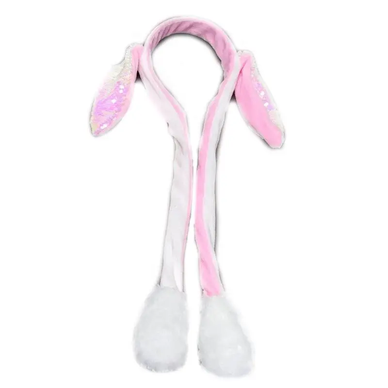 

Women Girls Cute Fish Scales Sequins Rabbit Ears Headband LED Light Up Moving Airbag Children Plush Toy Hair Hoop Party Supplies