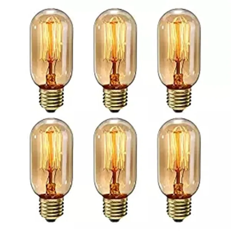 6pcs Antique Tubular light 40W E27 T45 Retro Dimmable Decorative Incandescent Vintage Edison Light Bulb  Filament 220V 240V