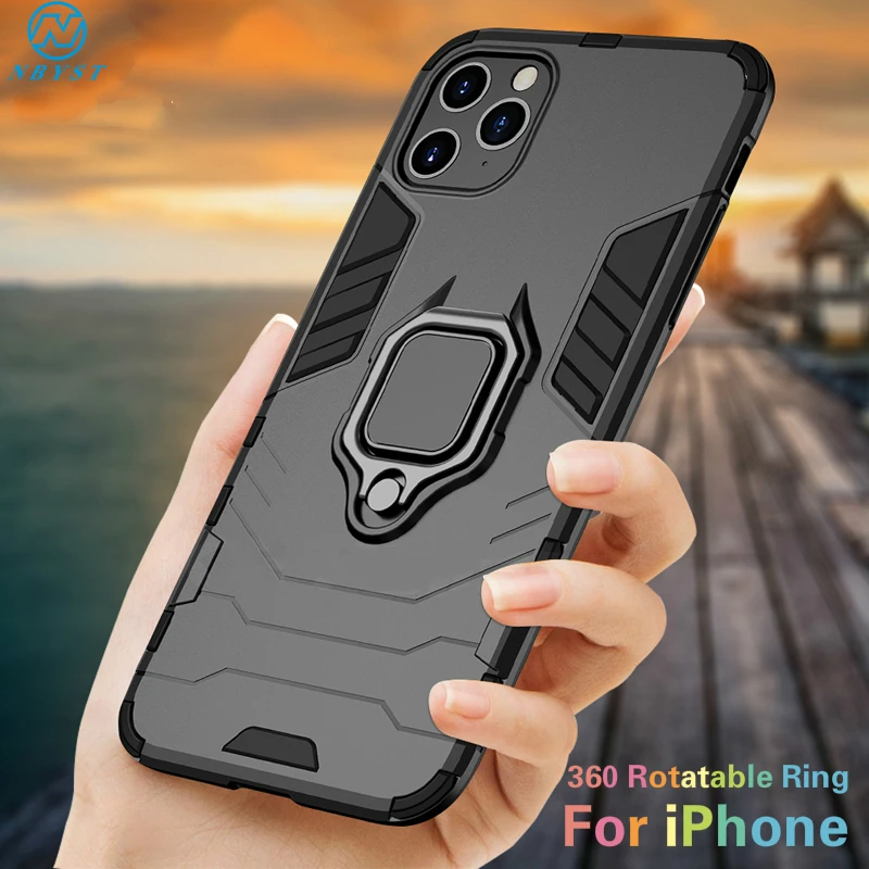 Shockproof Armor Kickstand Case For iPhone 13 12 Mini 11 Pro x XR XS Max 6 6S 7 8 Plus SE 2020 360 Magnetic Ring Holder Cover | Мобильные