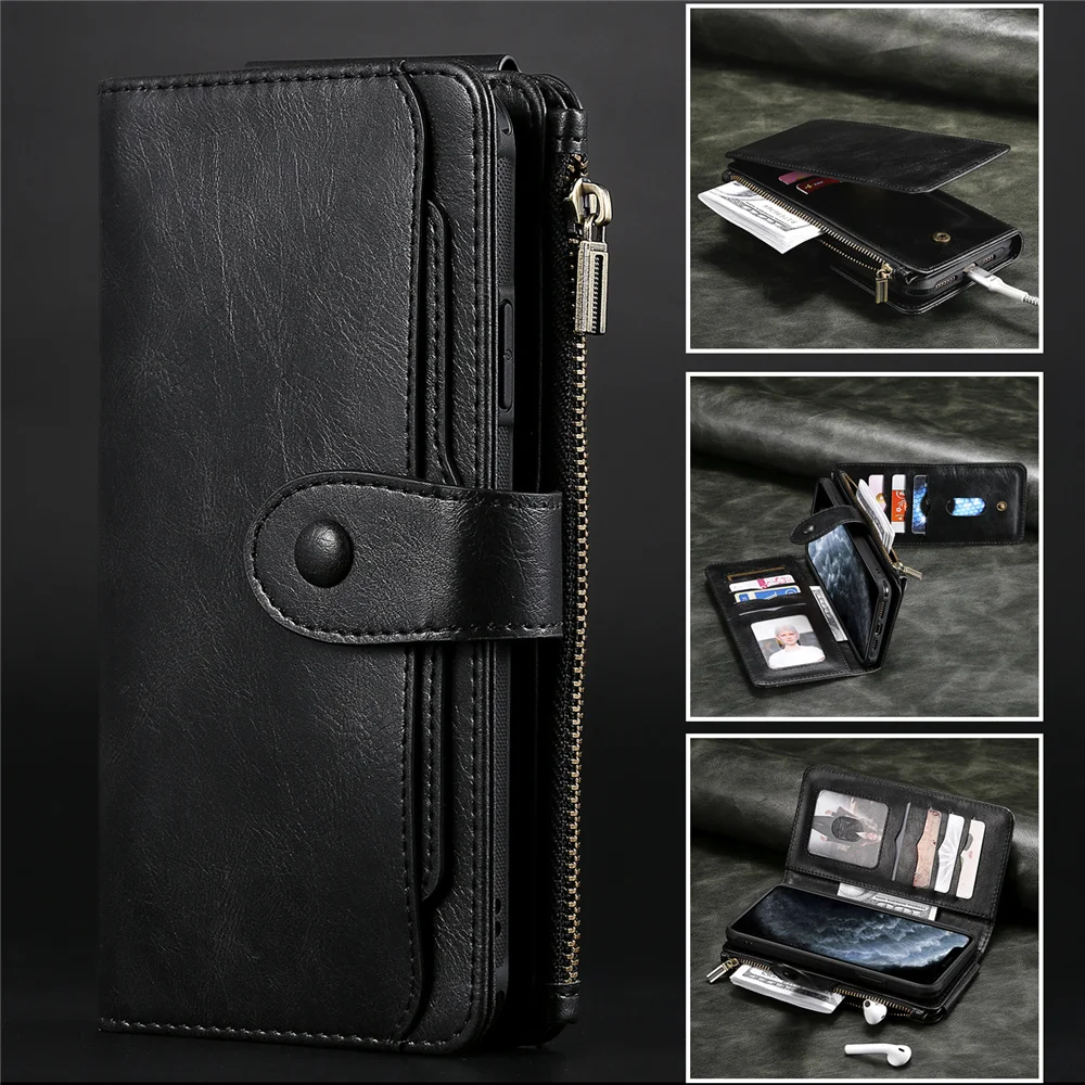 Luxury Leather Flip Card Case For iPhone 13 12 Mini 11 Pro Max X XS XR 6 6s 7 8 Plus Removable Wallet Magnetic Phone Cover Bags best case for iphone 13 pro max