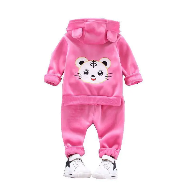 

Autumn Winter Baby Children Clothing Kids Girls Cartoon Keep Velvet Warm Hooded Pants 2 Pcs/sets Infant Toddler Casual Clothes